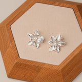 Silver poinsettia earrings for holiday jewelry