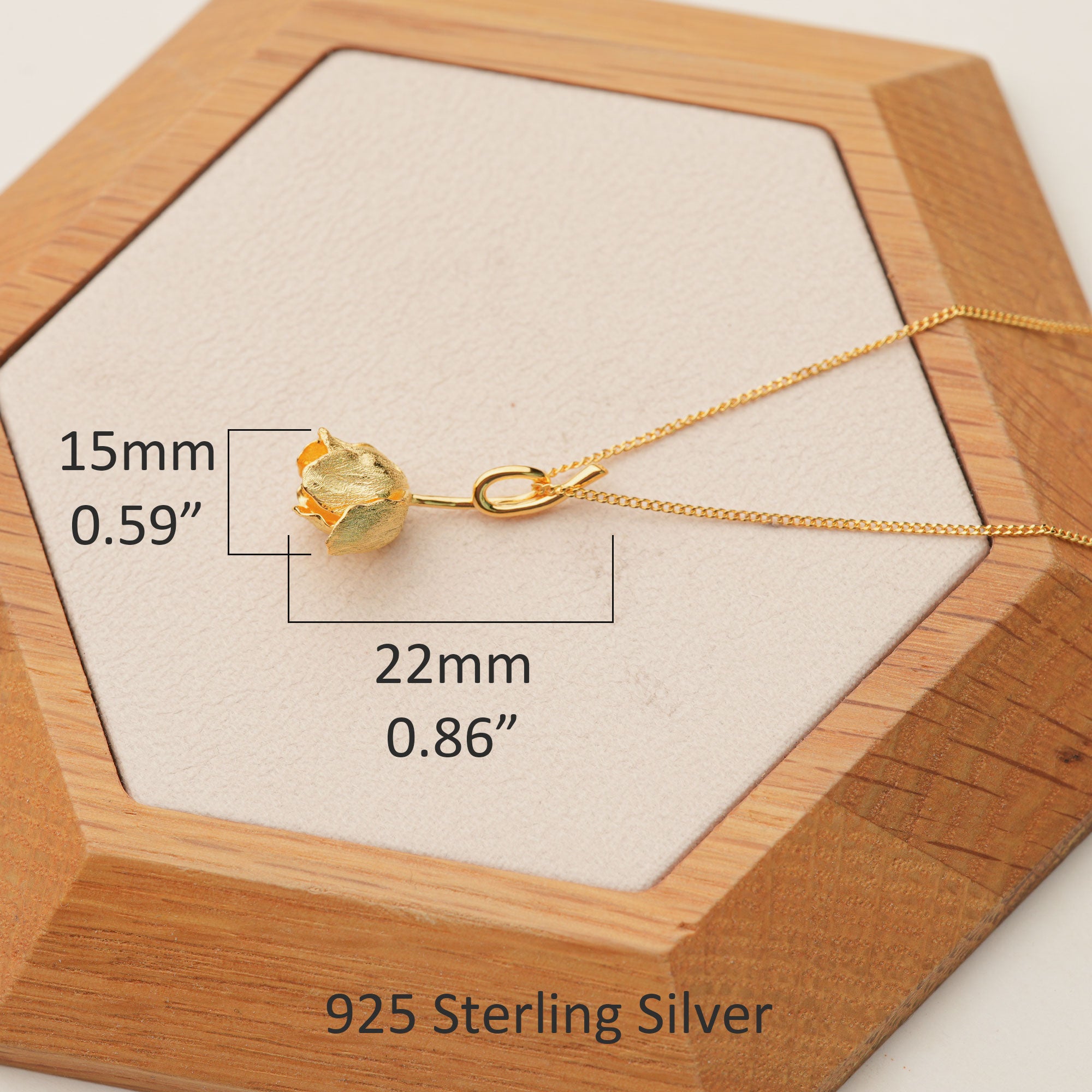 Tulip flower pendant necklace size detail