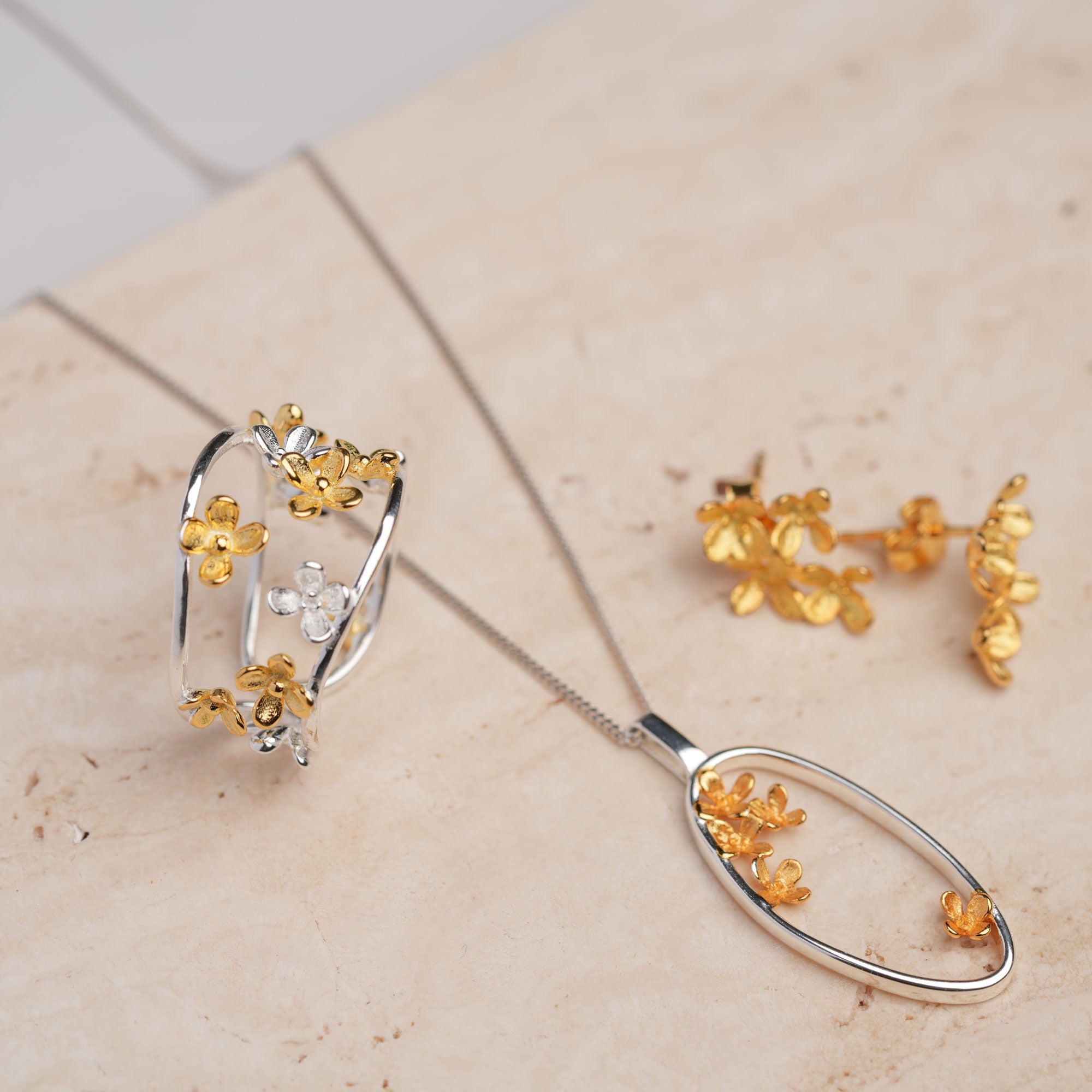 Adjustable silver osmanthus flower ring product view