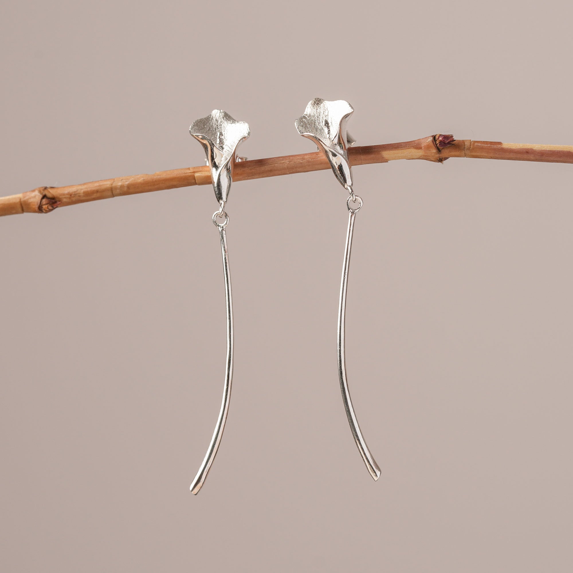 Silver calla lily earrings