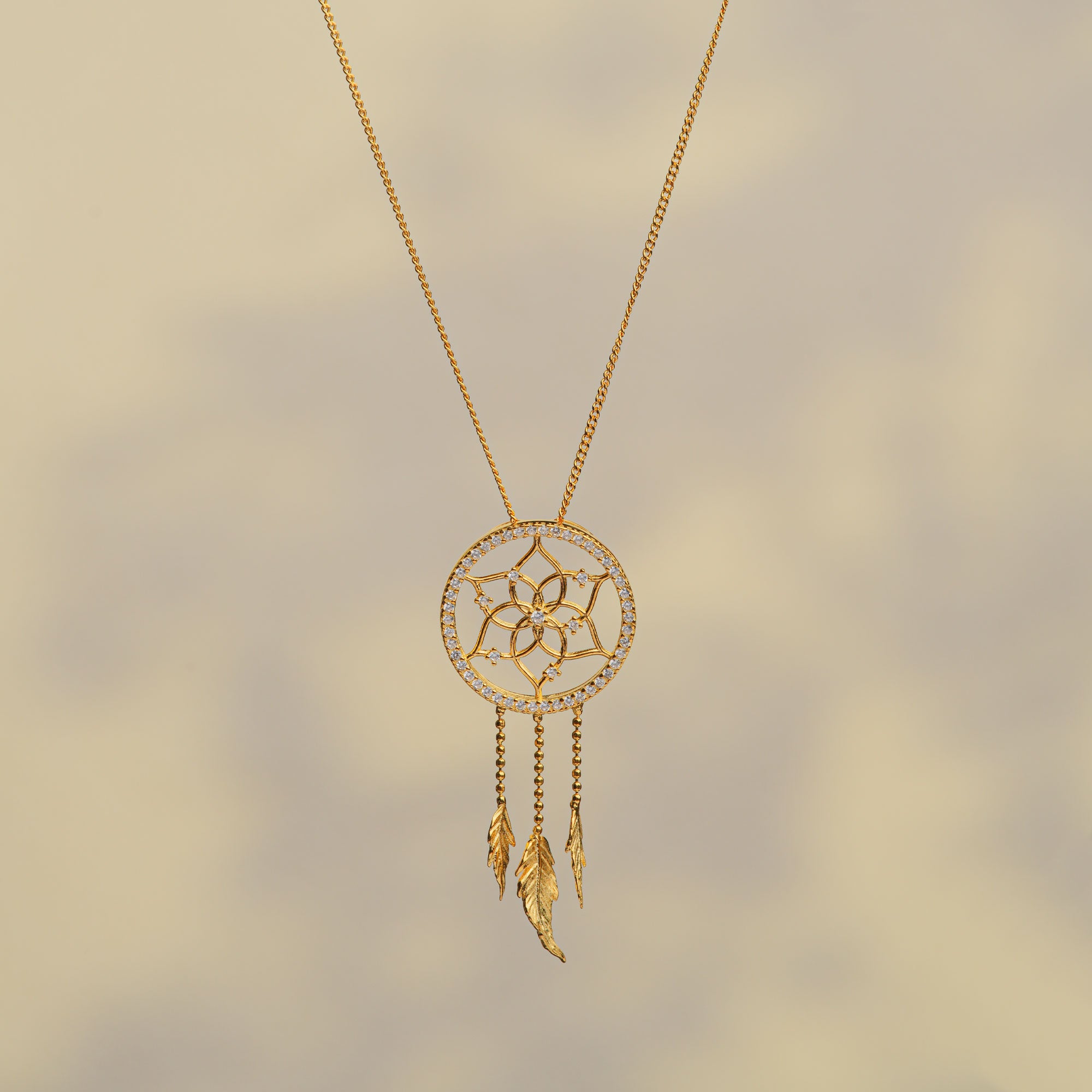 Gold dreamcatcher pendant necklace product view