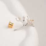 Freesia flower brooch in sterling silver with gold accent