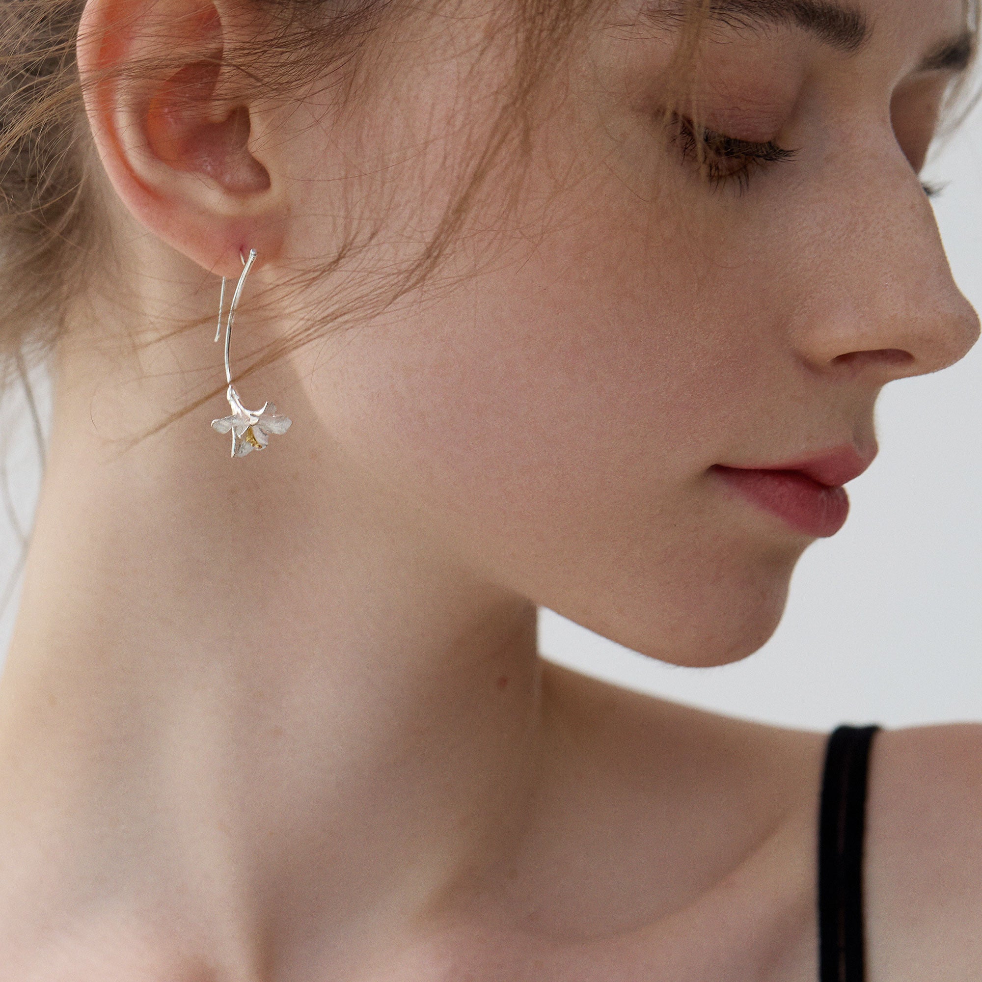 Freesia flower earrings with bluebell inspired blossom design