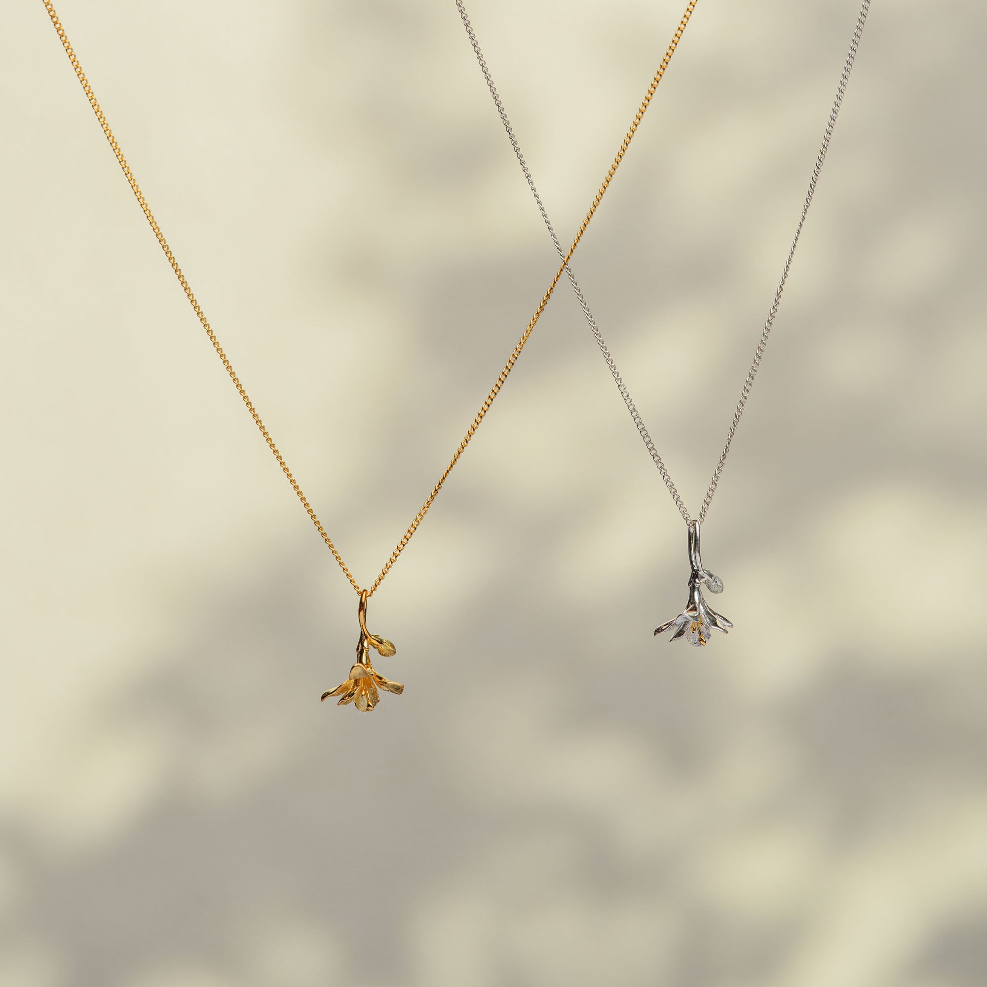 Freesia flower necklace with botanical pendant