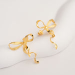 Gold ribbon bow knot earrings product view