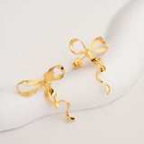 Gold ribbon bow knot earrings product view