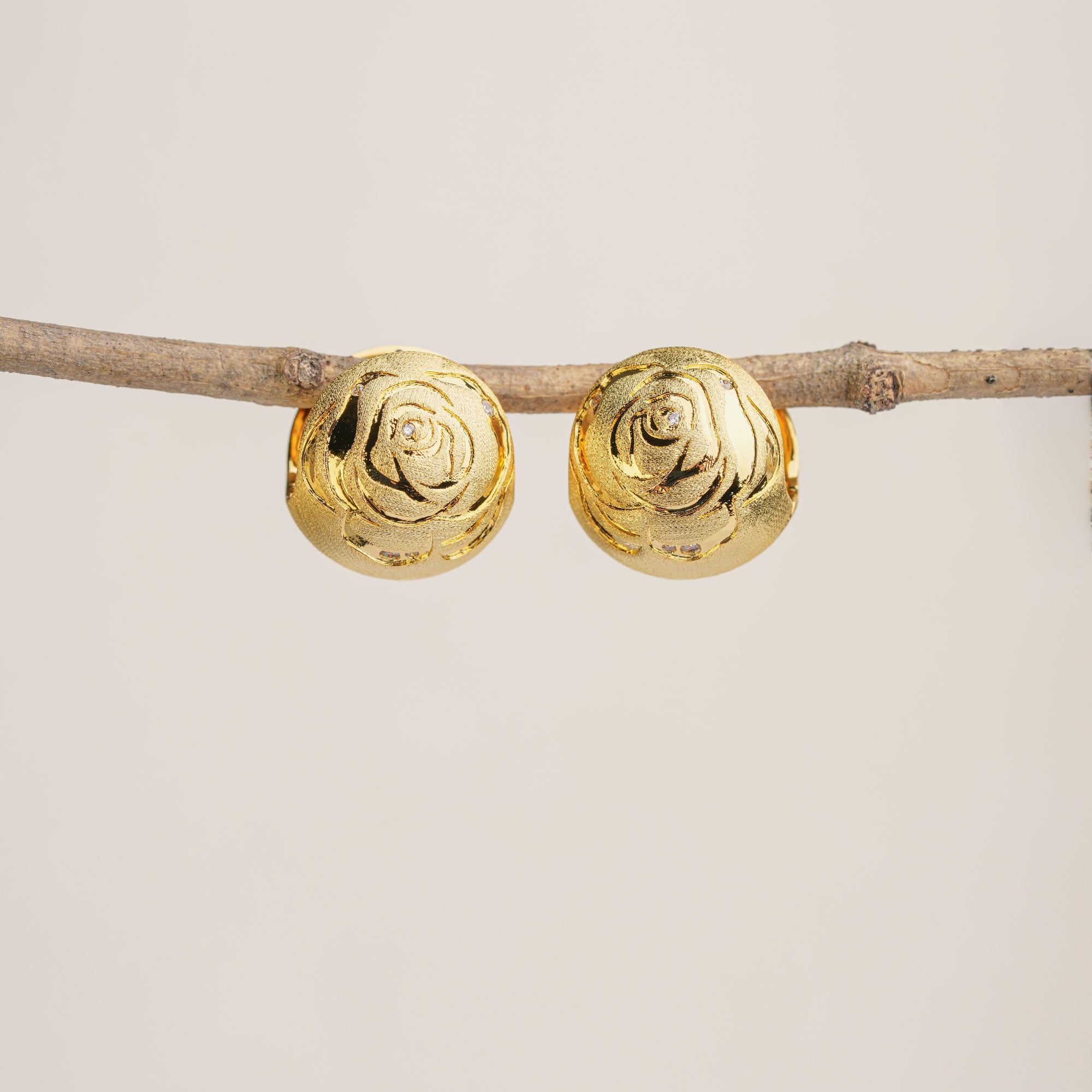 Gold rose dome earrings product view