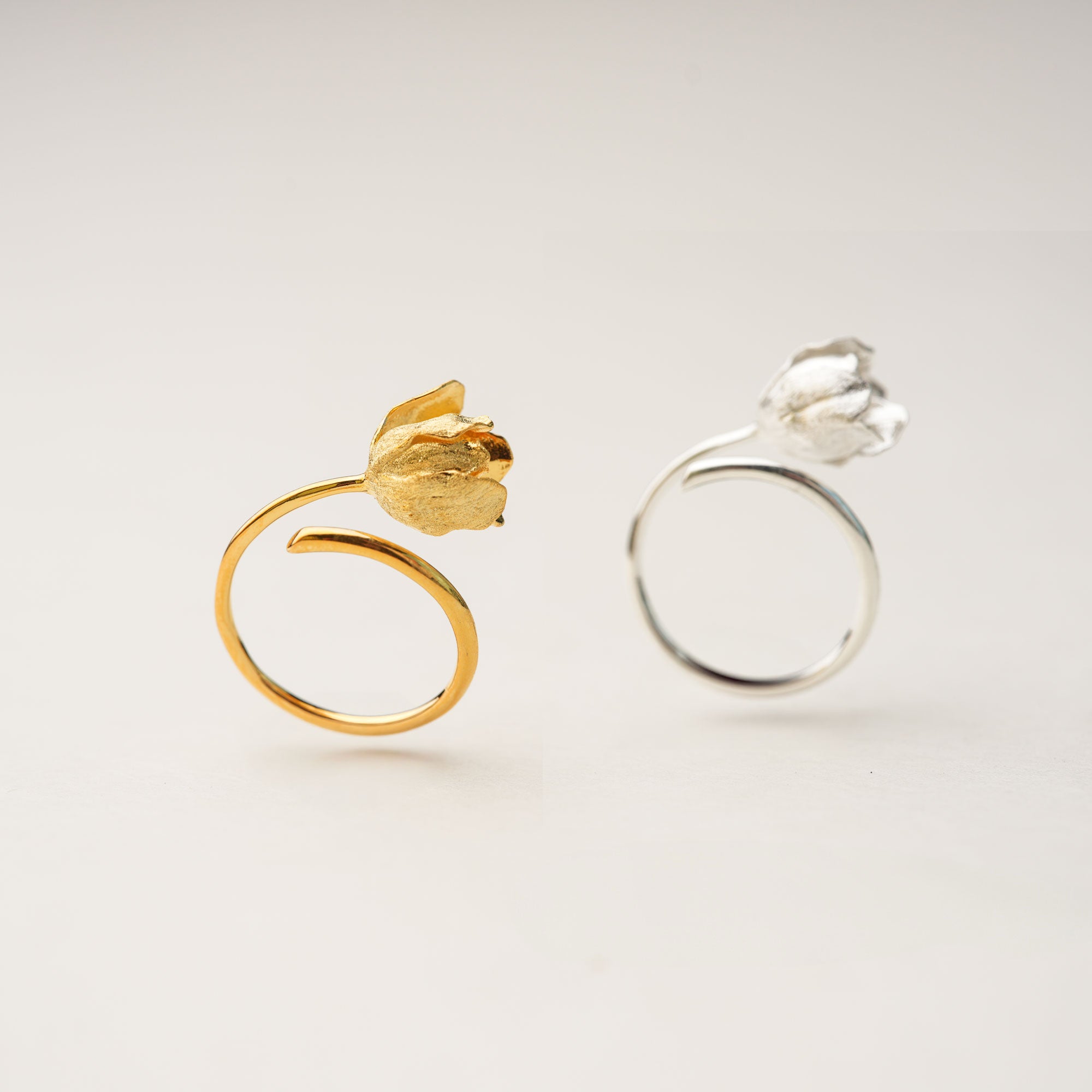 Handmade tulip ring in sterling silver or gold-plated finish
