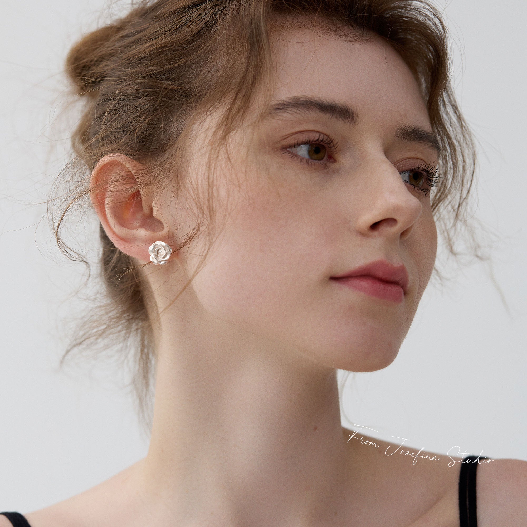 Nature inspired rose stud earrings product view