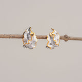 Nature inspired sea grass earrings in sterling silver and gold, sculptural artisan design for calm everyday elegance