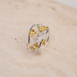 Osmanthus flower ring in 925 silver with gold blossoms