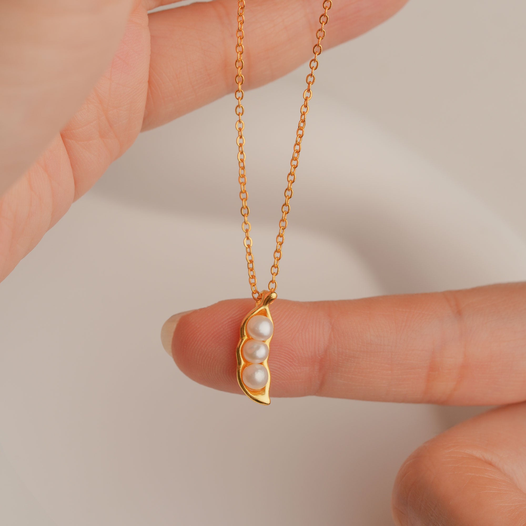 Peapod necklace with three freshwater pearl peas