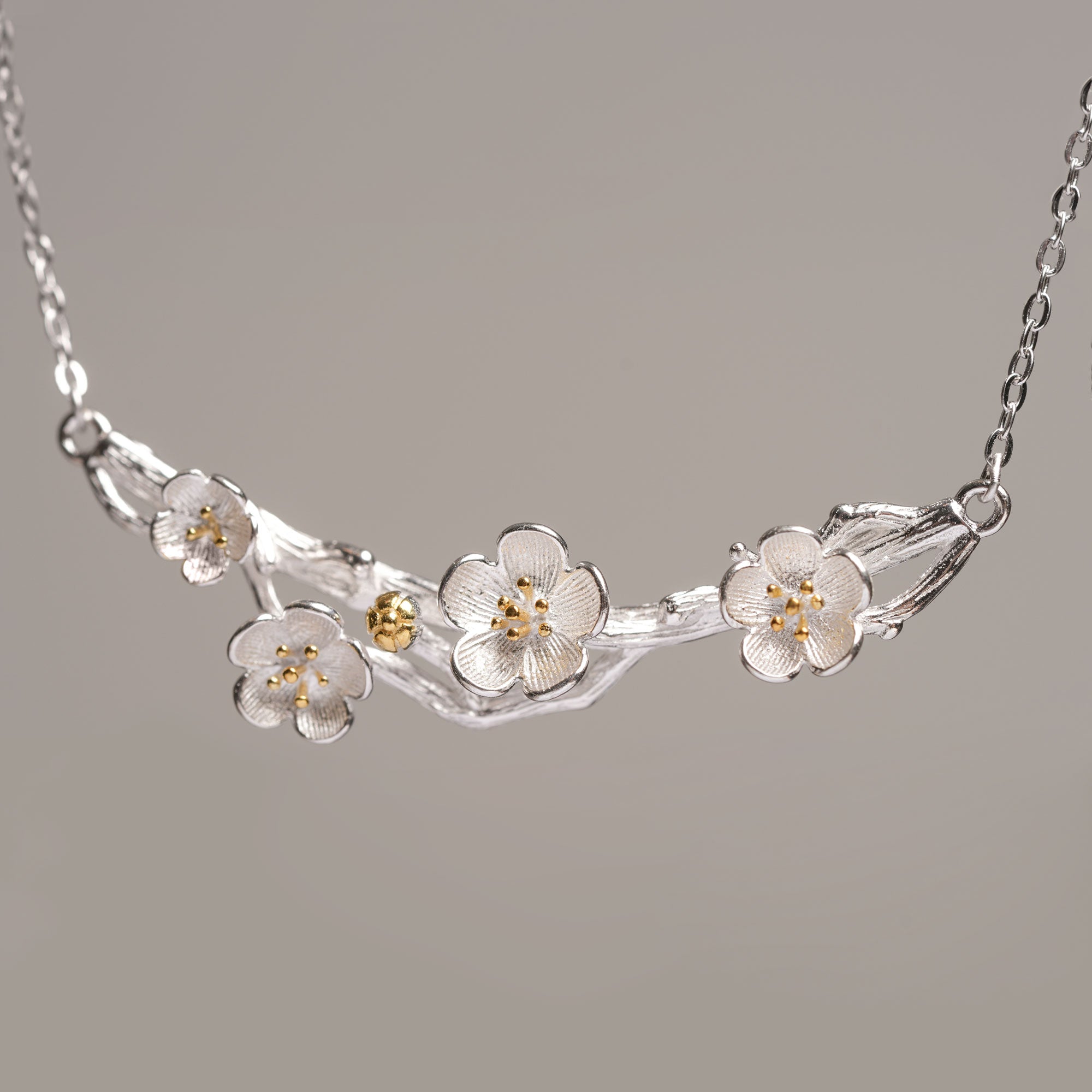Plum blossom flower necklace with floral pendant