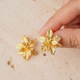 Poinsettia silver earrings with holiday flower design