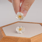 Poppy flower stud earrings displayed as a pair