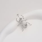 Silver bug brooch close-up