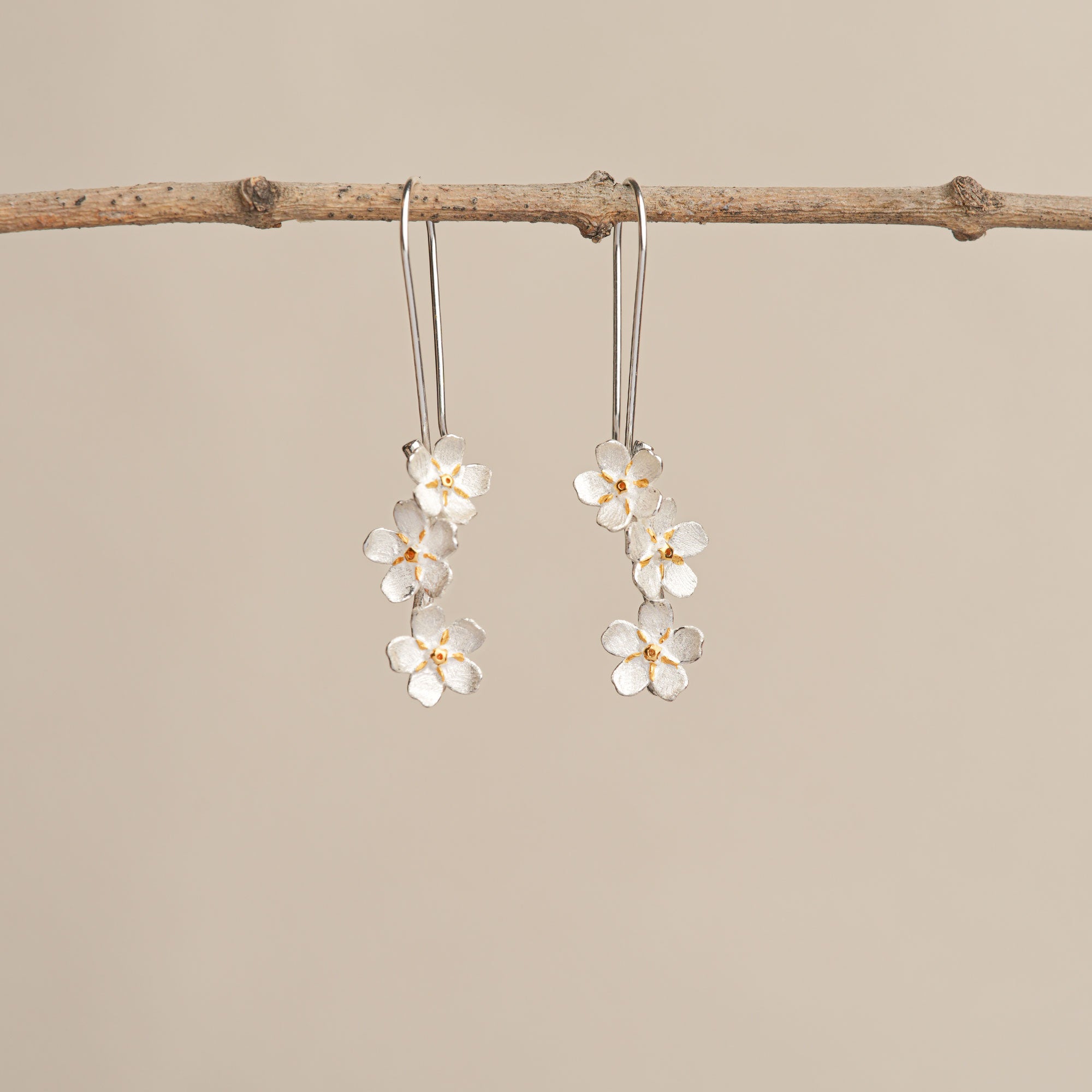 Silver cherry blossom earrings