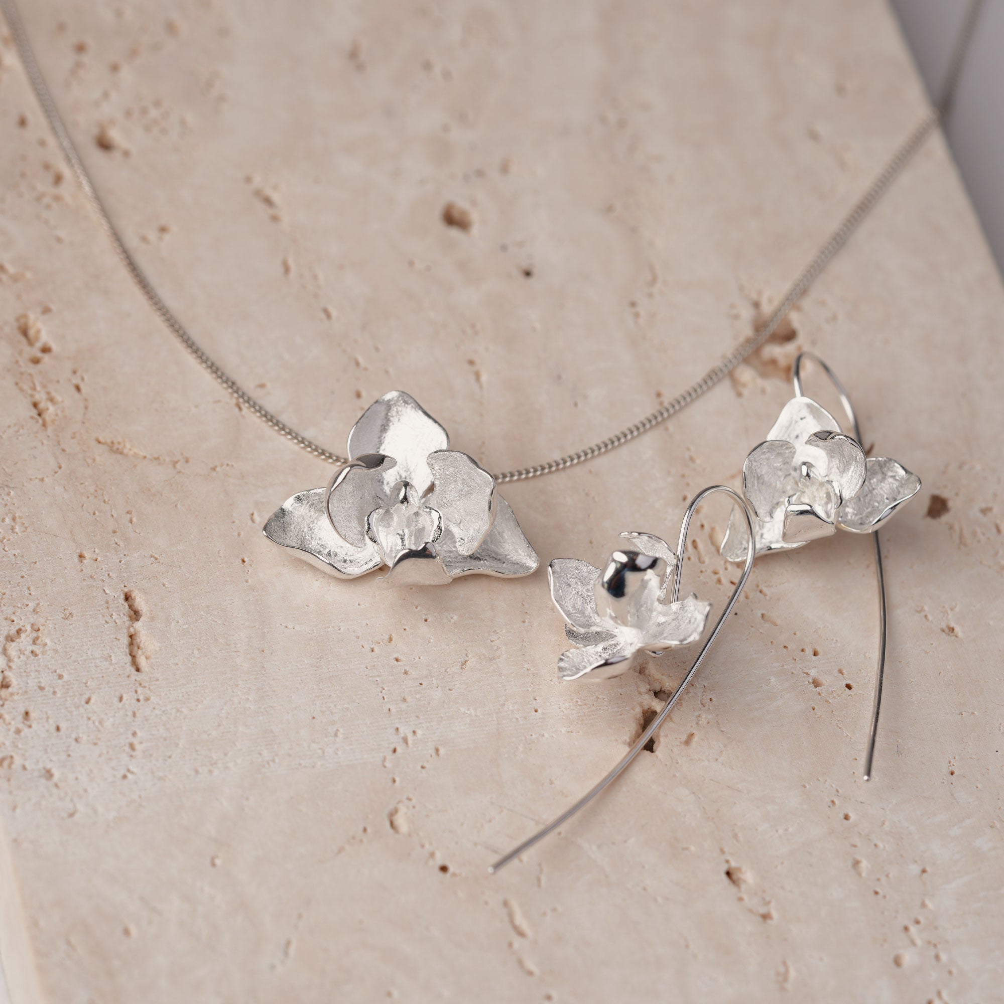 Silver orchid necklace