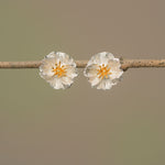 Silver poppy flower earrings product view