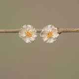 Silver poppy flower earrings product view