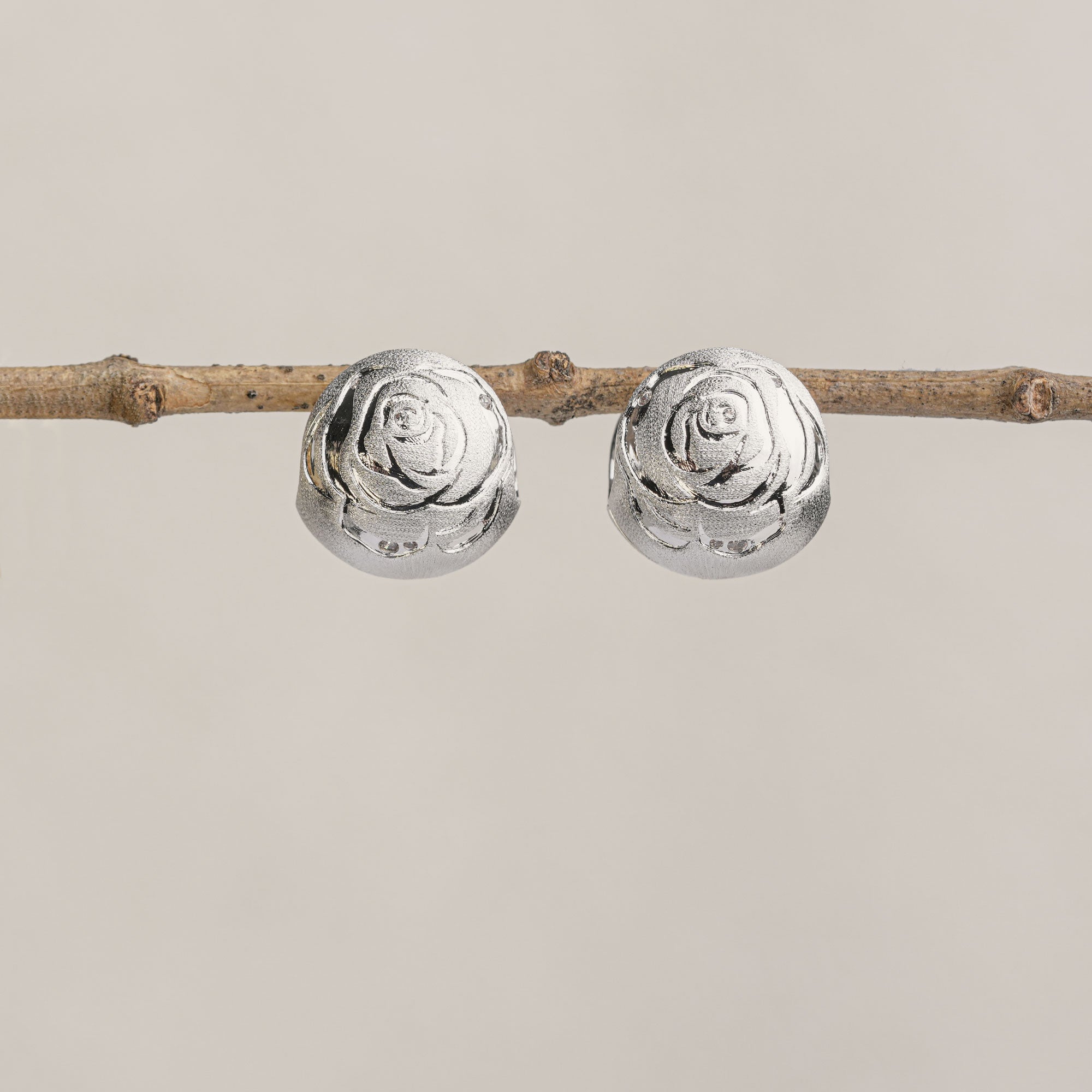 Silver rose earrings