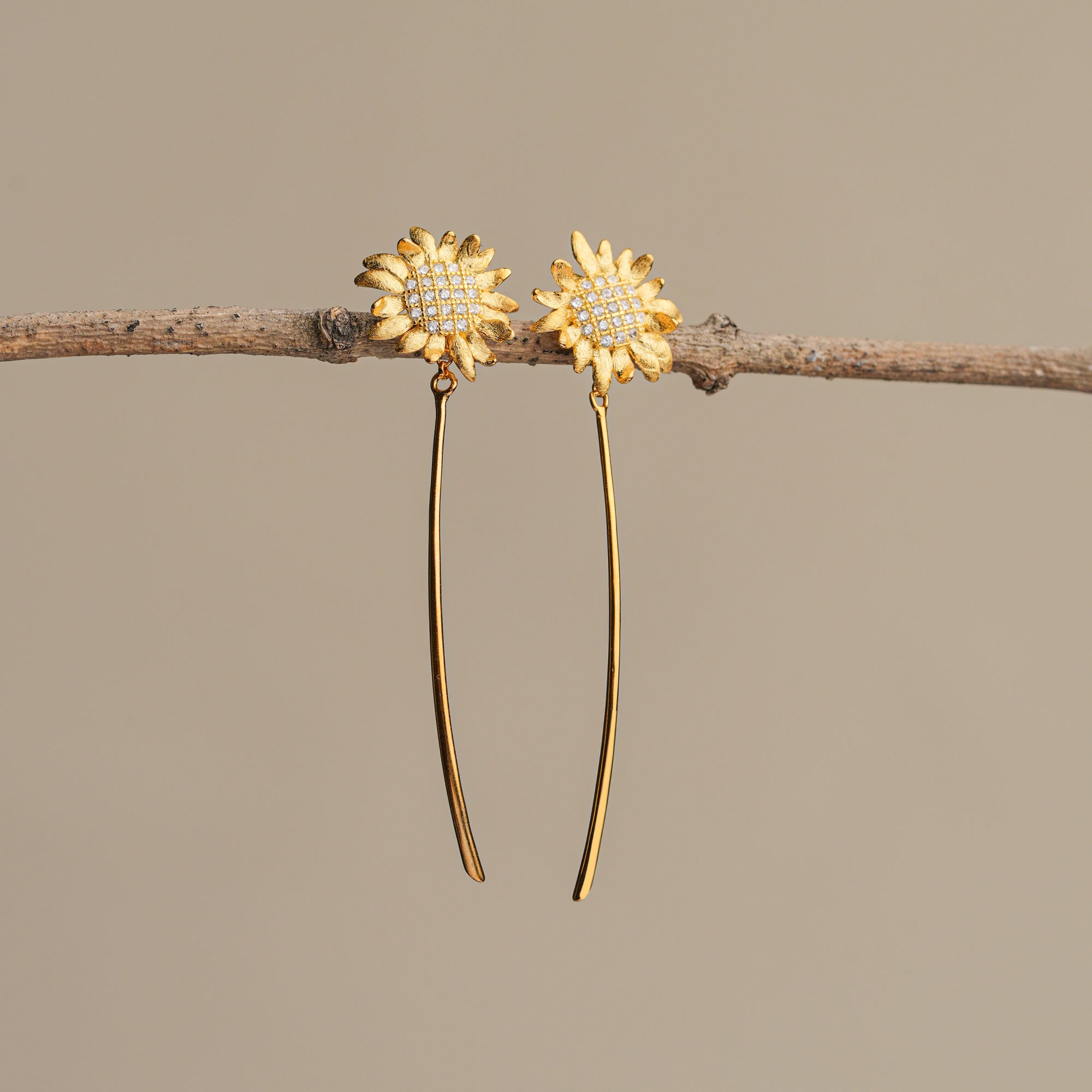 Sunflower drop earrings with floral dangle design