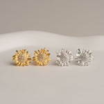 Sunflower stud earrings close-up