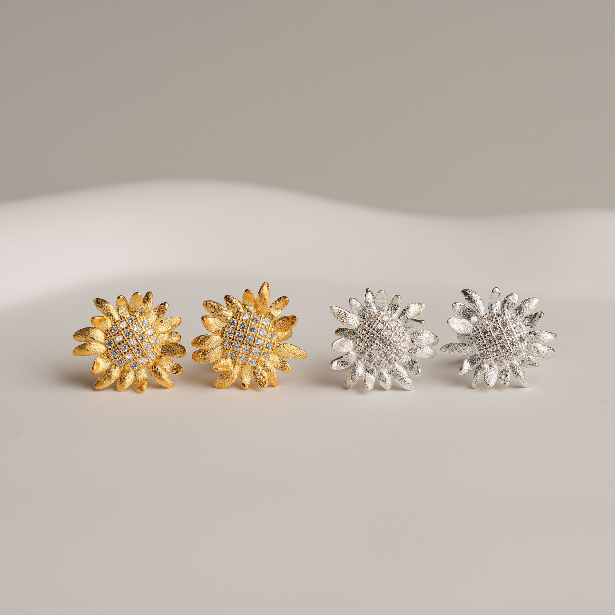 Sunflower stud earrings close-up