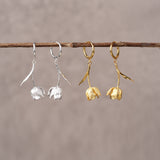 Tulip flower earrings with botanical hoop design