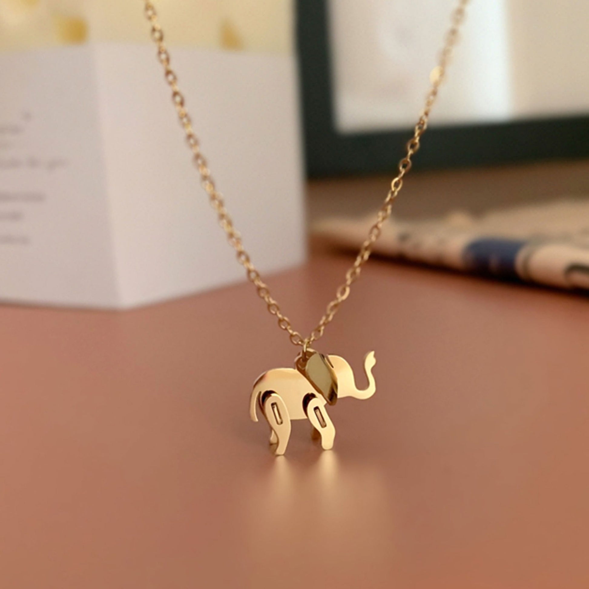 Lucky Golden Elephant Pendant Necklace Handmade, Unique Design