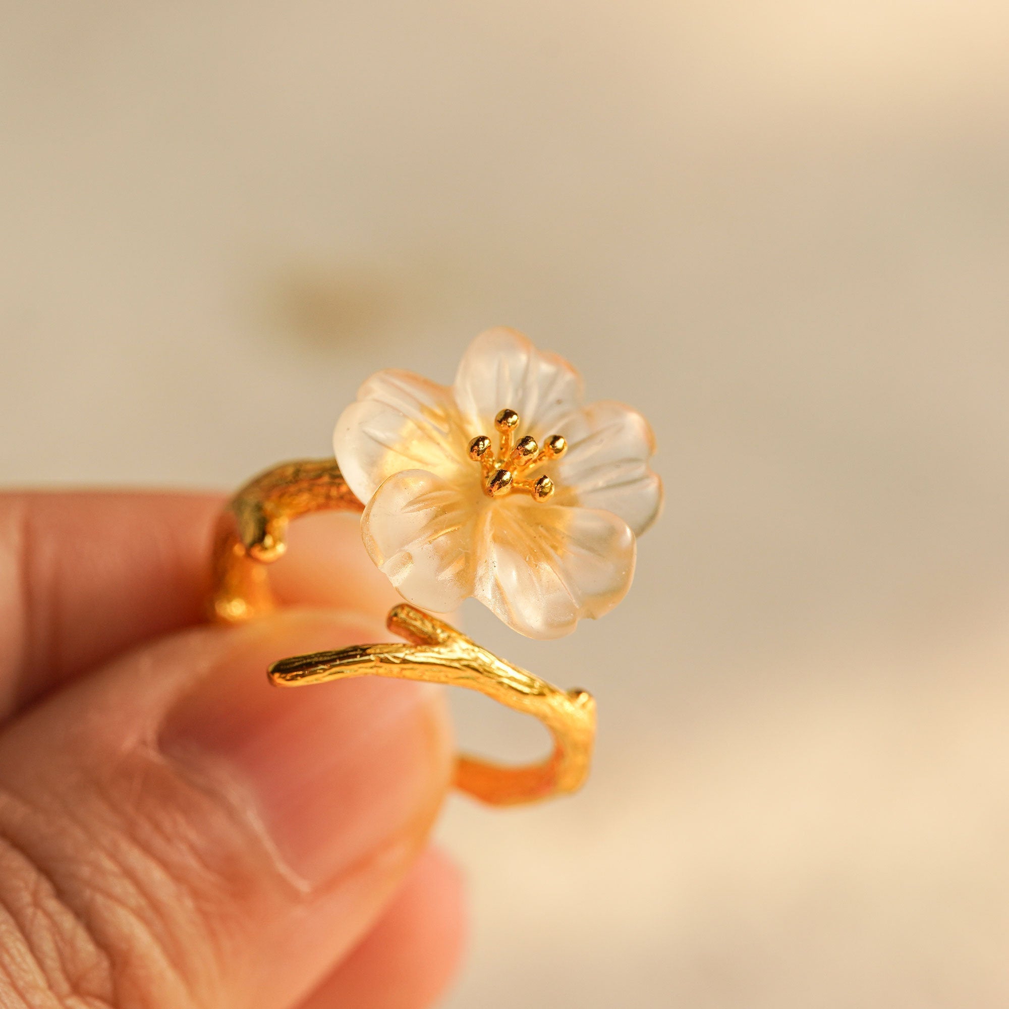 Close-up of pear blossom ring showing petal details