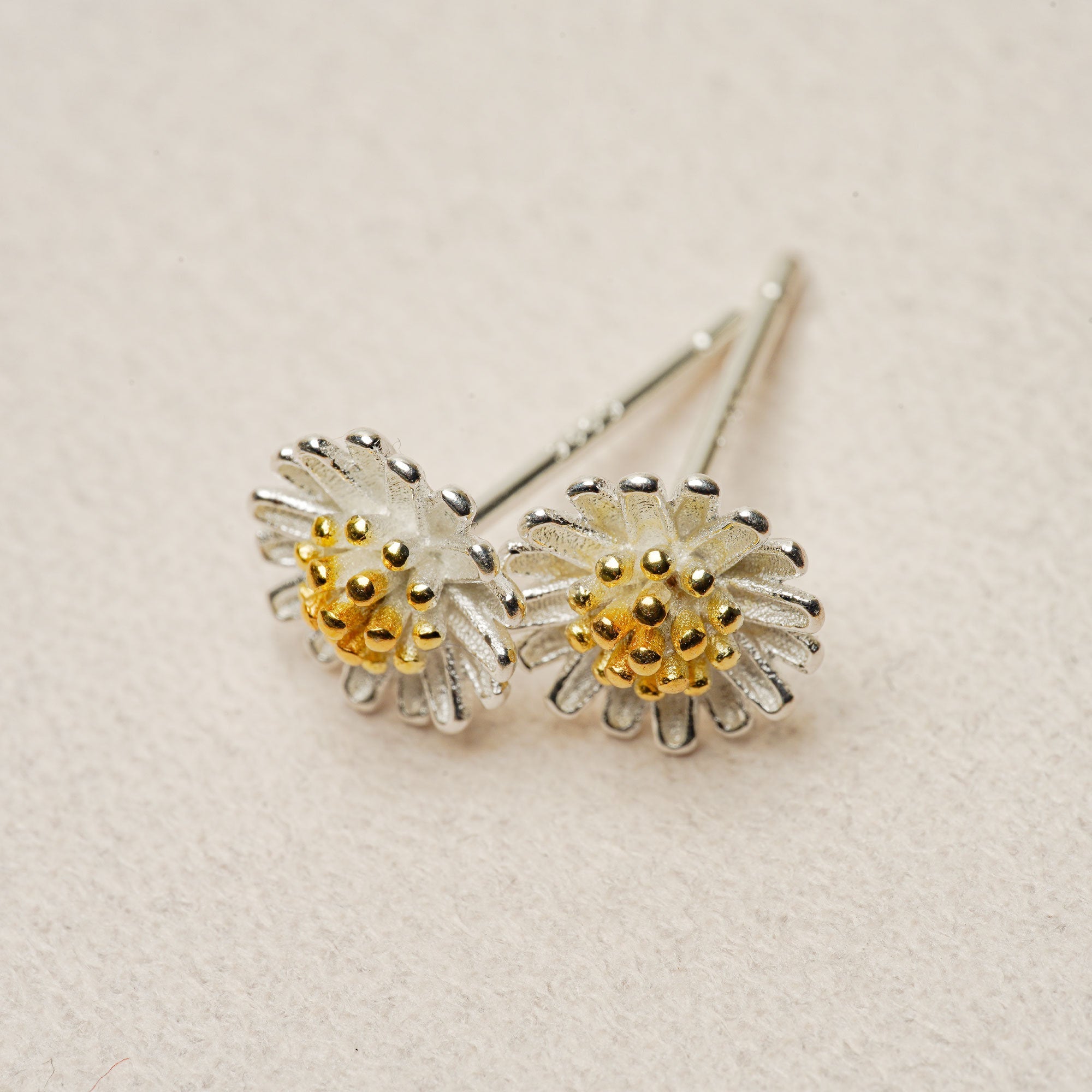 Daisy earrings displayed as a pair