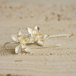 Detailed view of lotus flower dangling earrings