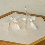 Detailed view of orchid earrings