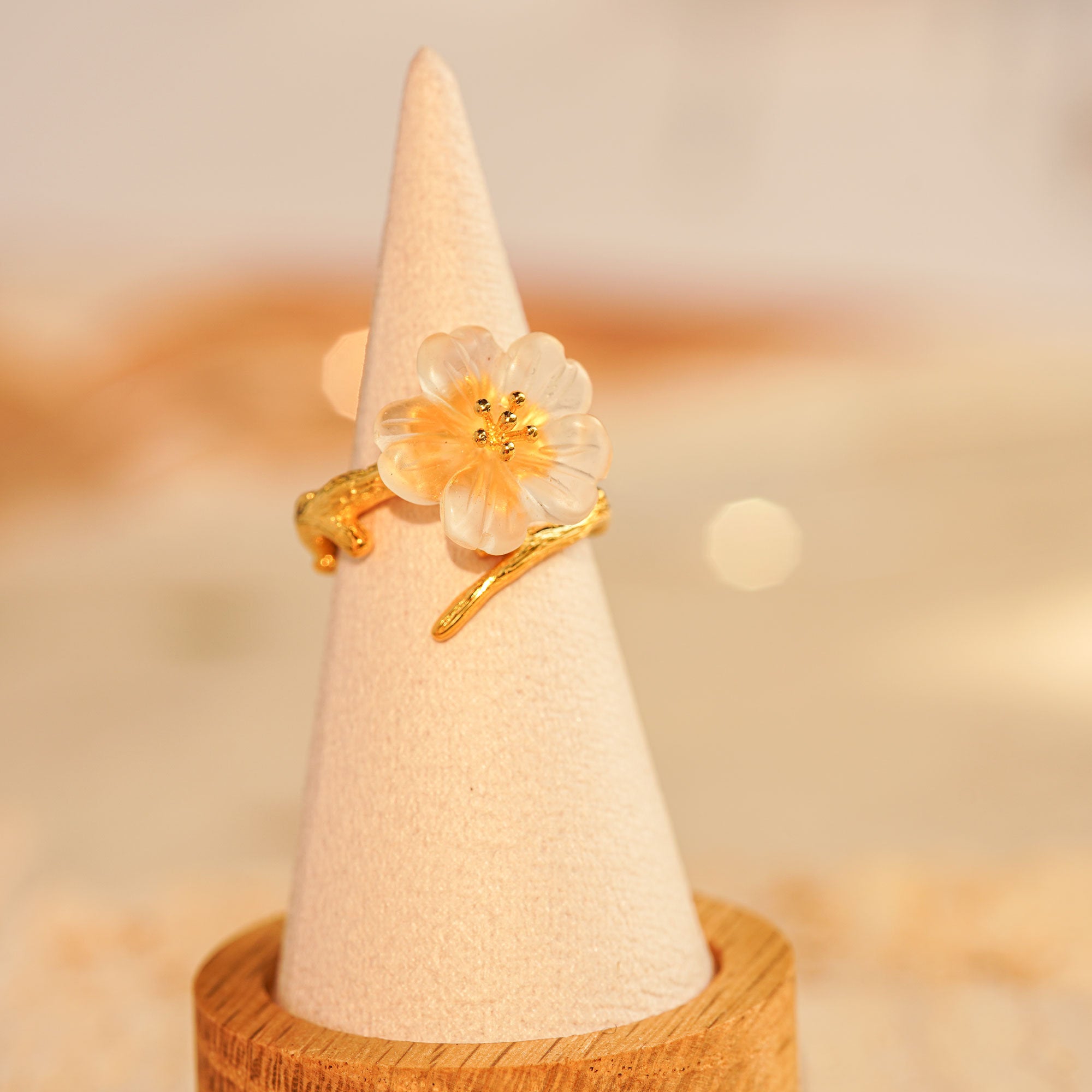 Detailed view of pear blossom ring