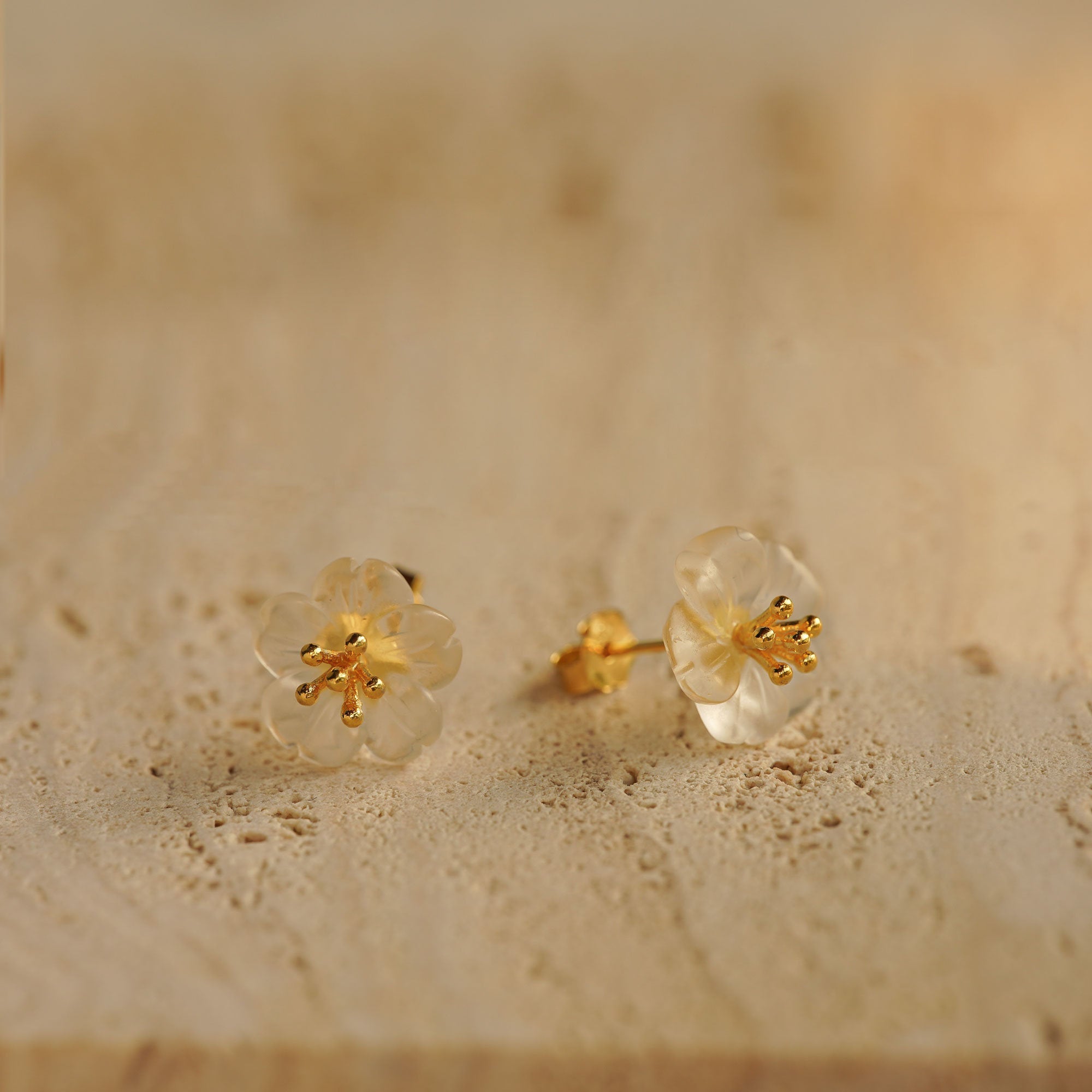 Detailed view of pear flower earrings