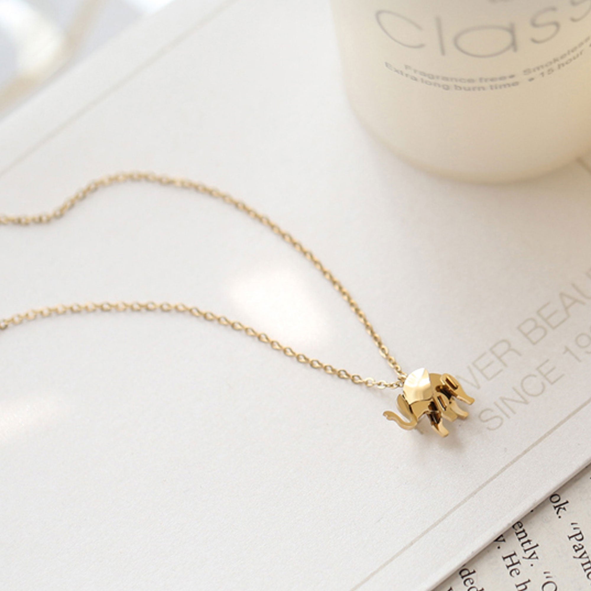 Elephant pendant necklace showing chain detail