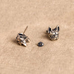 French bulldog studs showing handmade jewelry details