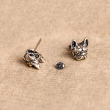 French bulldog studs showing handmade jewelry details