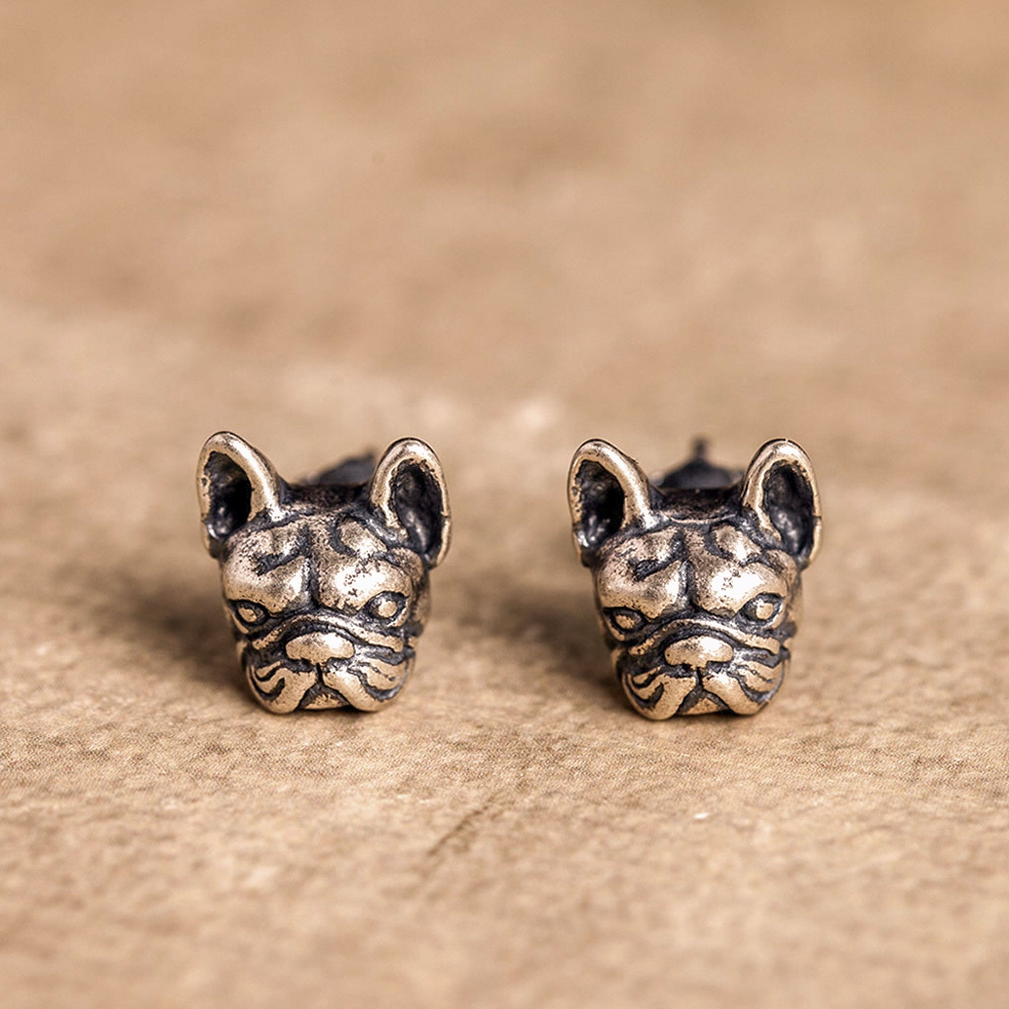 French bulldog studs displayed as a pair
