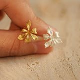 Iris earring studs with floral petal design