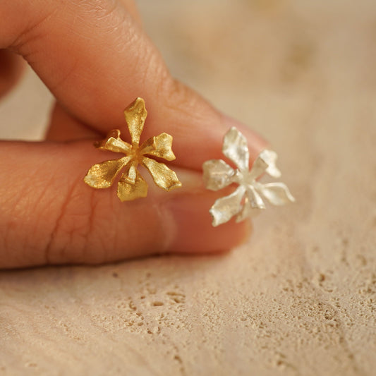 Iris earring studs with floral petal design