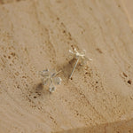 Iris earrings styled as botanical stud jewelry