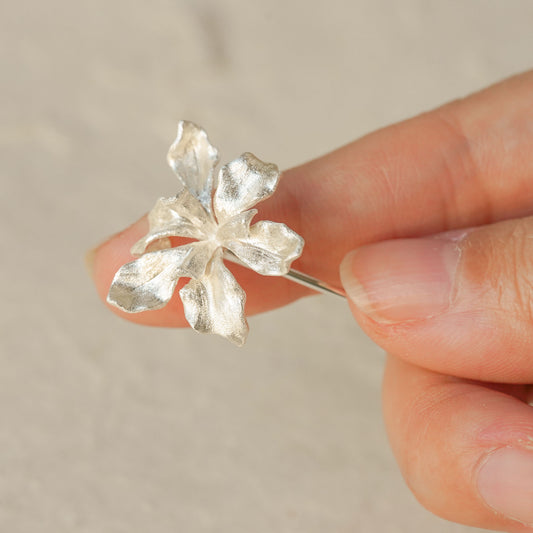 Iris flower brooch with botanical floral design