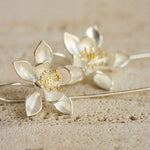 Lotus flower earrings displayed as a pair