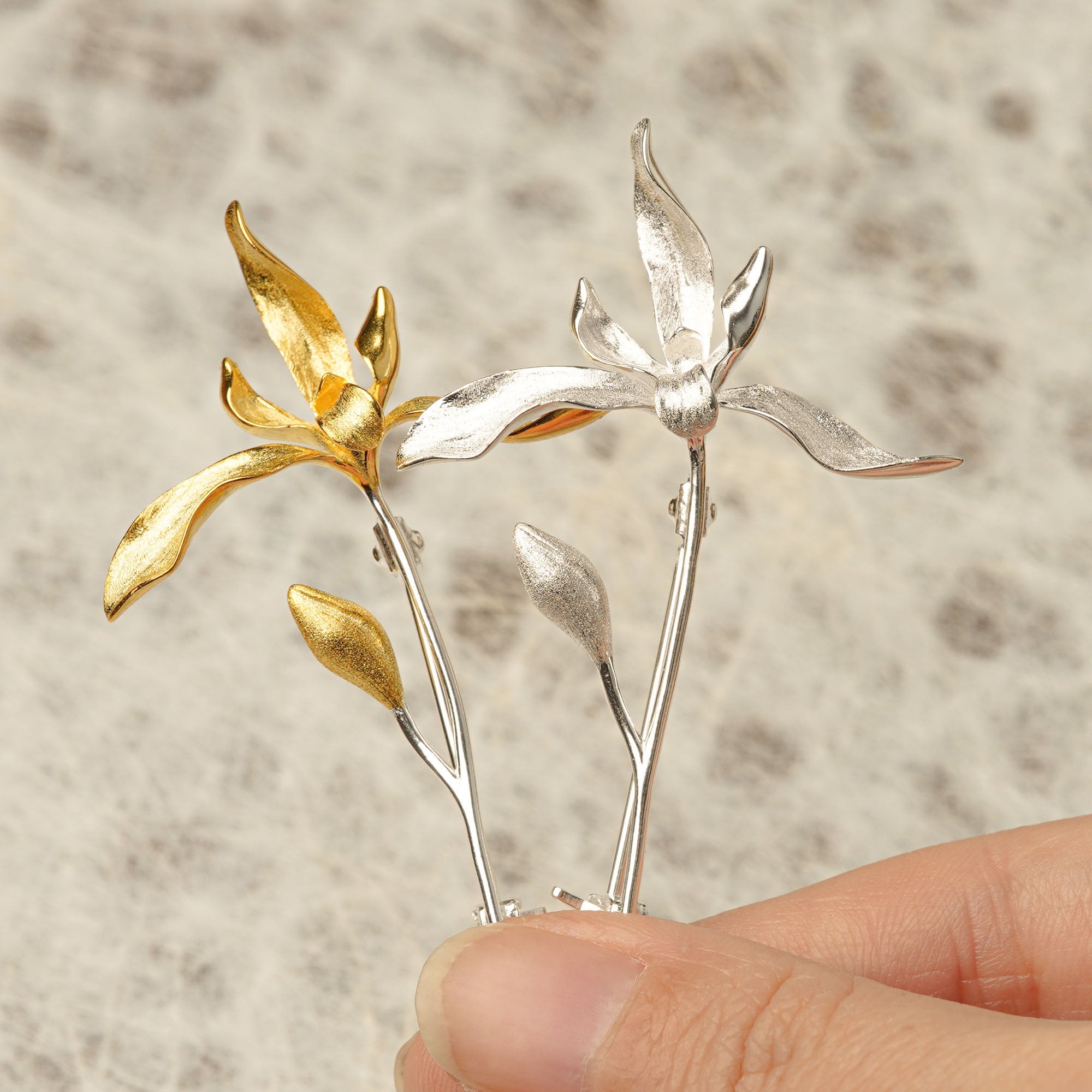 Orchid flower brooch with delicate floral petals