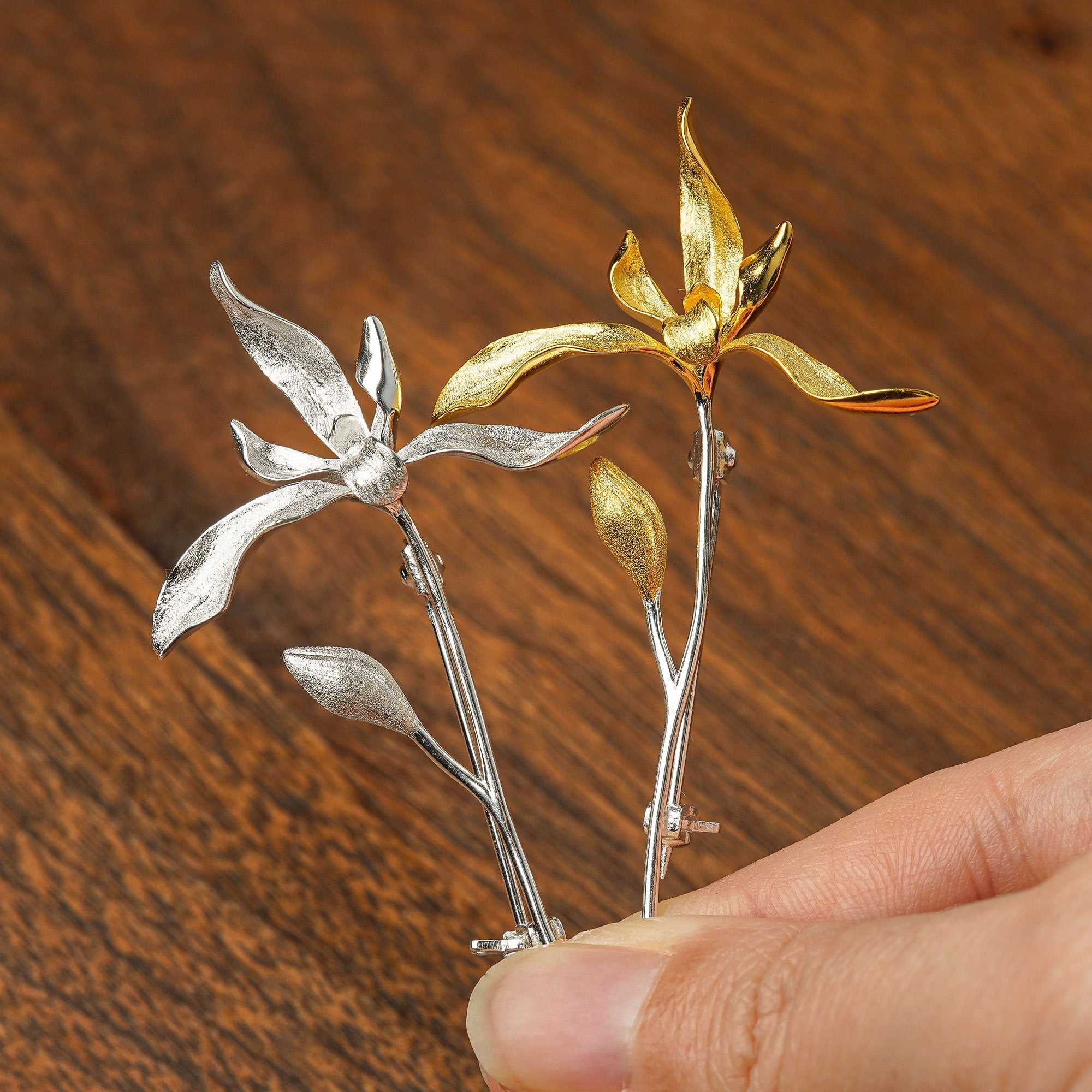 Detailed orchid flower brooch