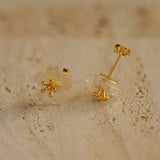 Pear blossom earrings on neutral product background
