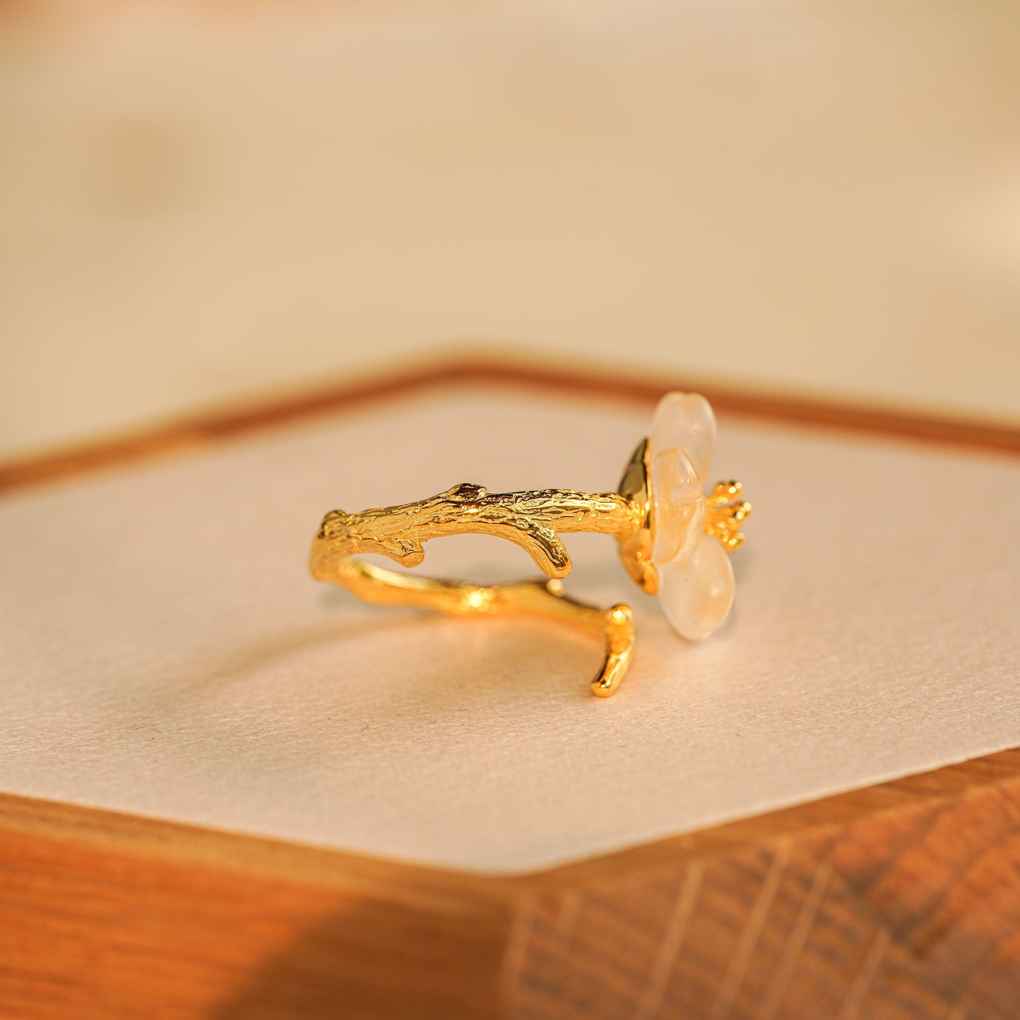 Pear blossom flower ring with organic petal shape