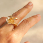 Pear blossom ring styled as botanical jewelry